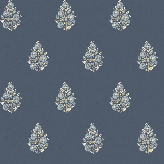 Posy Wallpaper in Cream on Navy