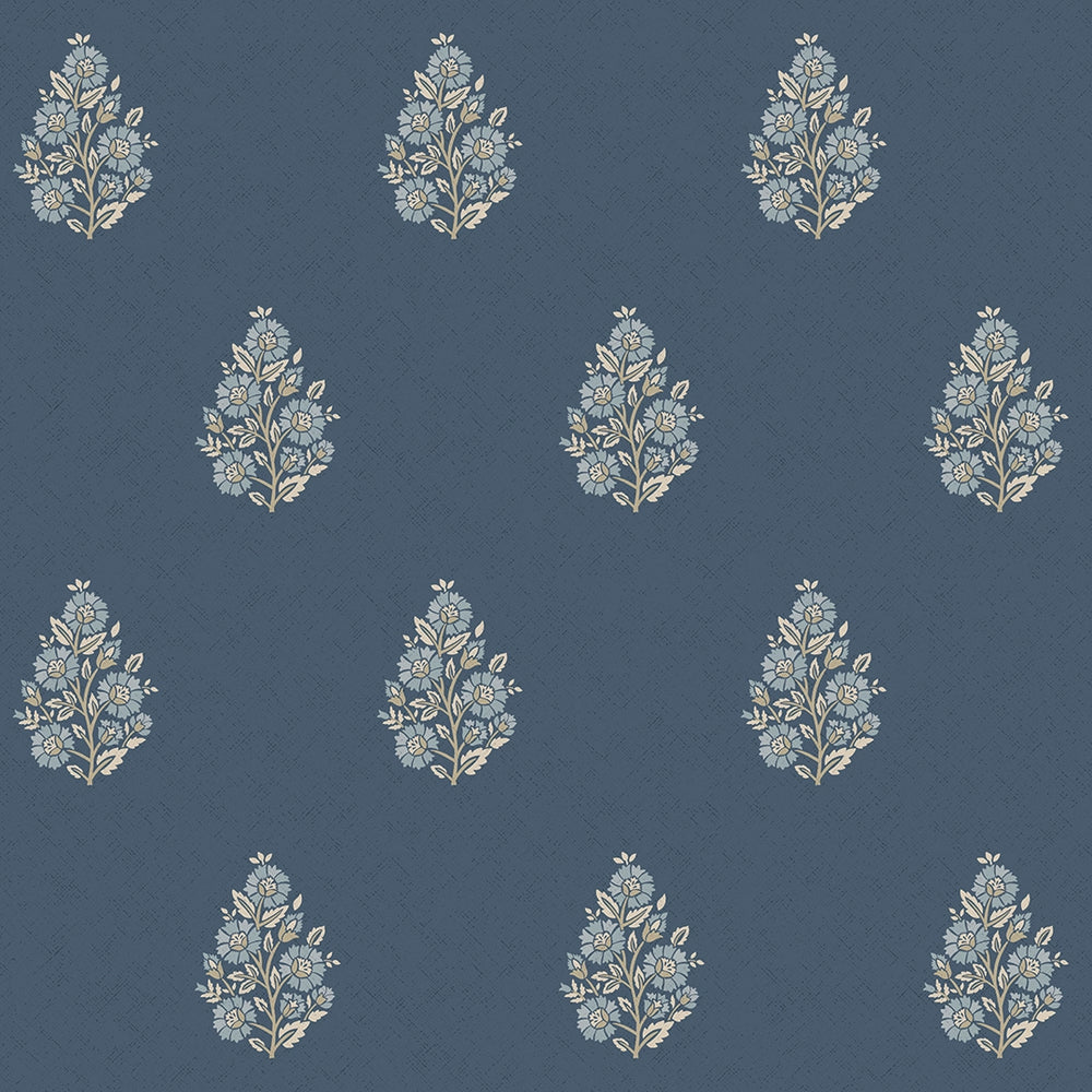 Sample of Posy Wallpaper in Cream on Navy