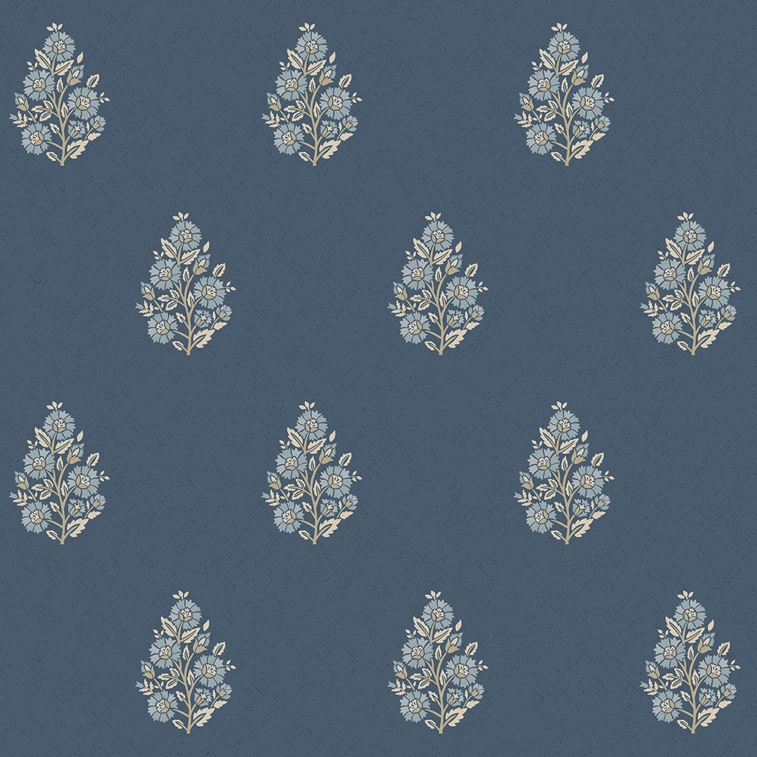 Sample of Posy Wallpaper in Cream on Navy