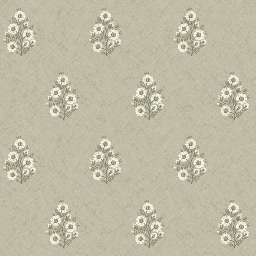 Posy Wallpaper in Cream on Organic Green