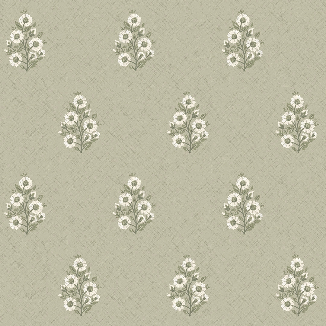 Posy Wallpaper in Cream on Organic Green