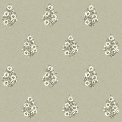 Posy Wallpaper in Cream on Organic Green