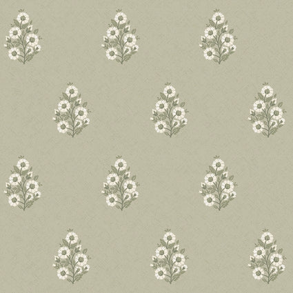 Posy Wallpaper in Cream on Organic Green