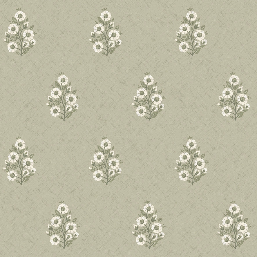 Posy Wallpaper in Cream on Organic Green