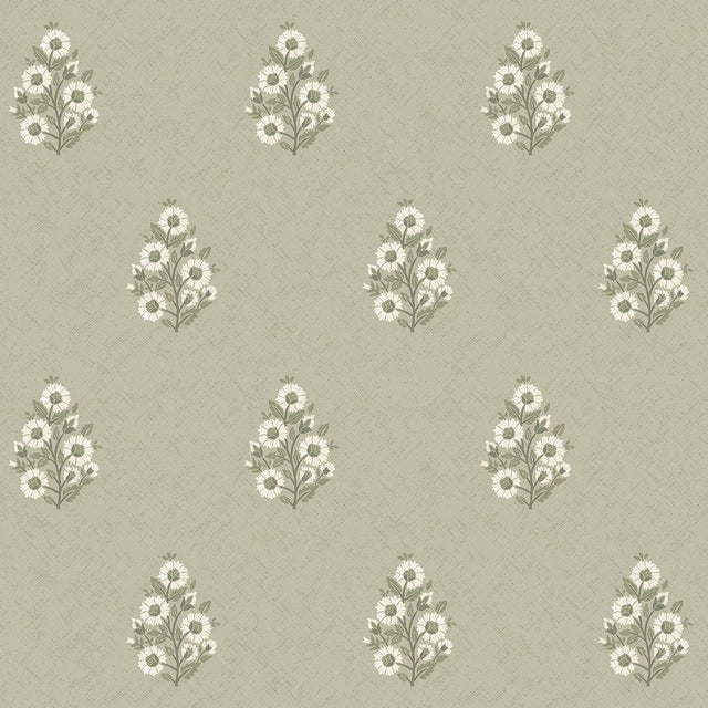 Posy Wallpaper in Cream on Organic Green