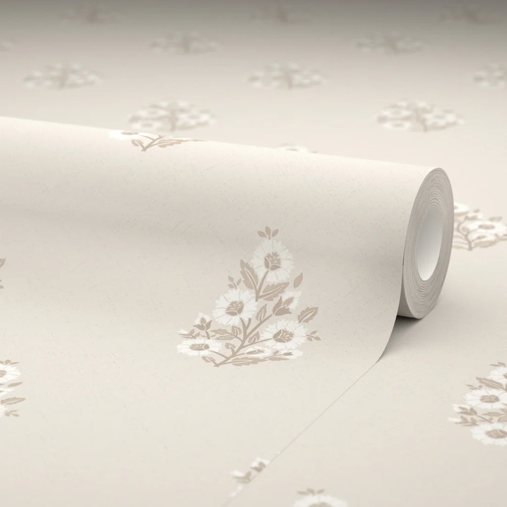 Posy Wallpaper in Taupe on Cream