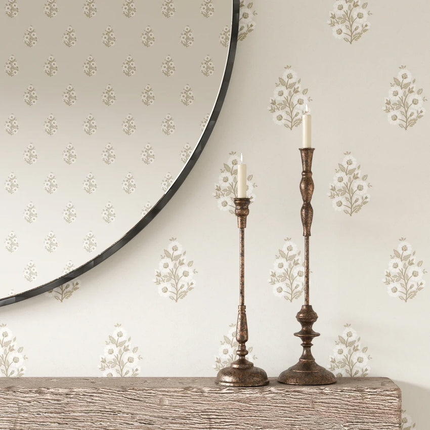 Posy Wallpaper in Taupe on Cream