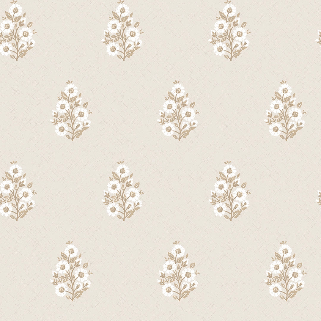 Sample of Posy Wallpaper in Taupe on Cream