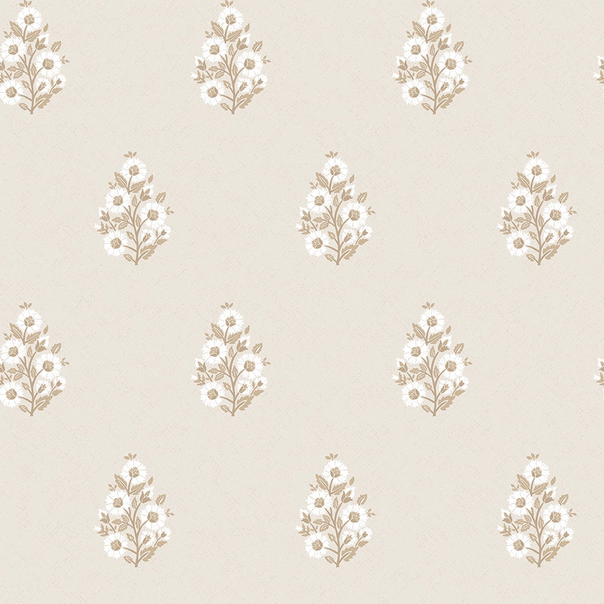 Posy Wallpaper in Taupe on Cream