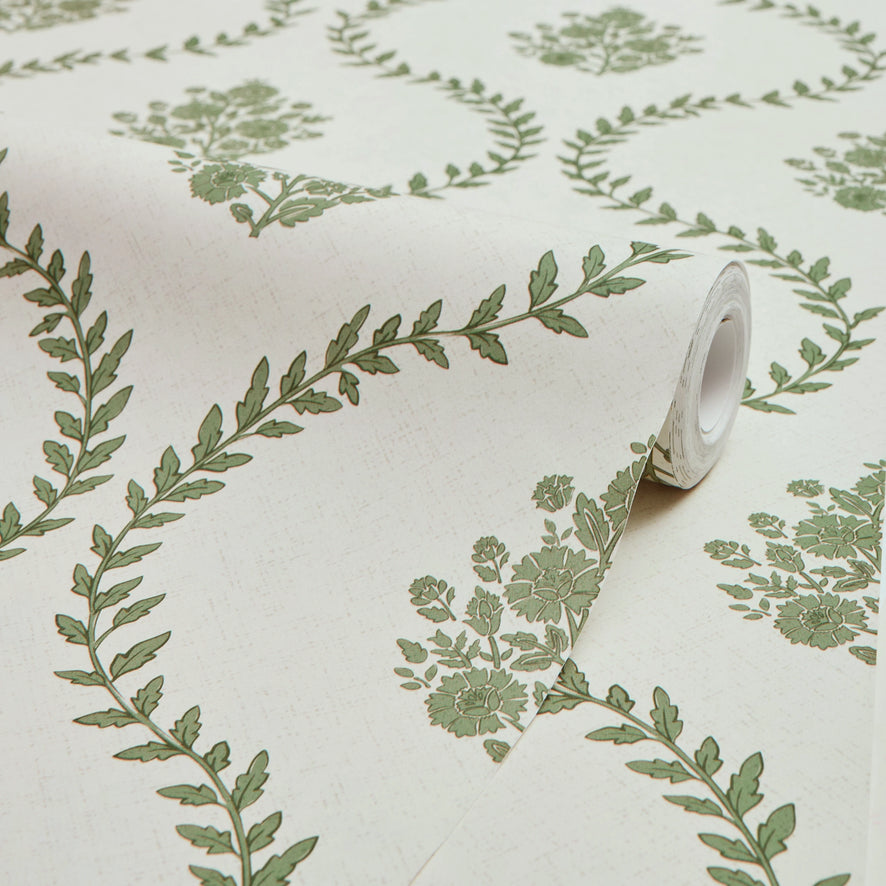 Posy Trellis Wallpaper in Pistachio on Cream