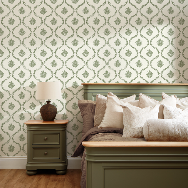 Posy Trellis Wallpaper in Pistachio on Cream