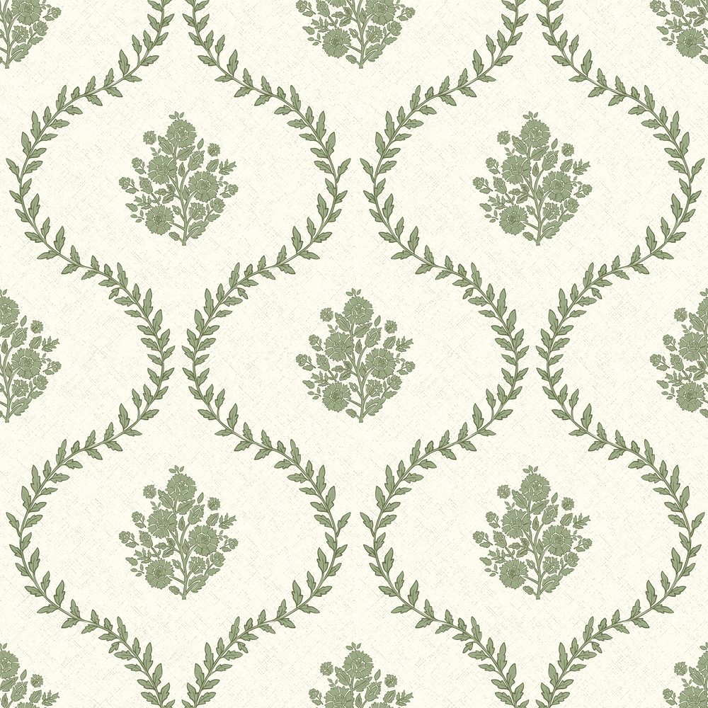 Posy Trellis Wallpaper in Pistachio on Cream