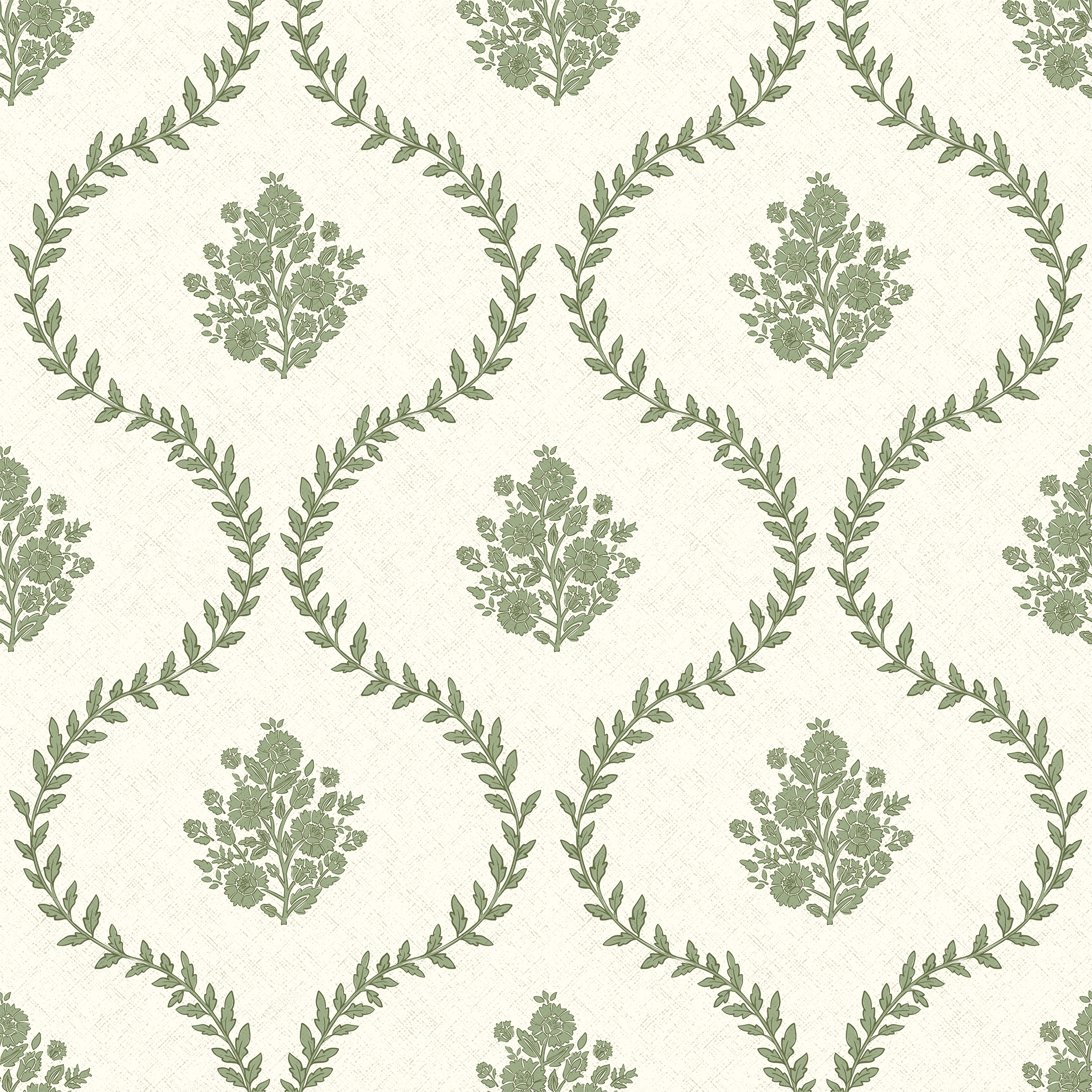 Posy Trellis Wallpaper in Pistachio on Cream