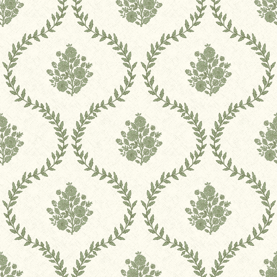 Posy Trellis Wallpaper in Pistachio on Cream