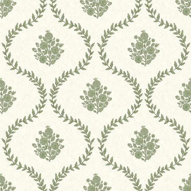 Posy Trellis Wallpaper in Pistachio on Cream