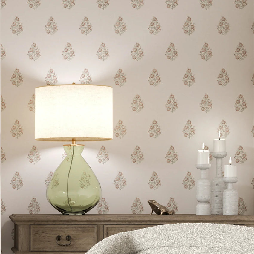 Posy Wallpaper in Vintage Pink and Sage