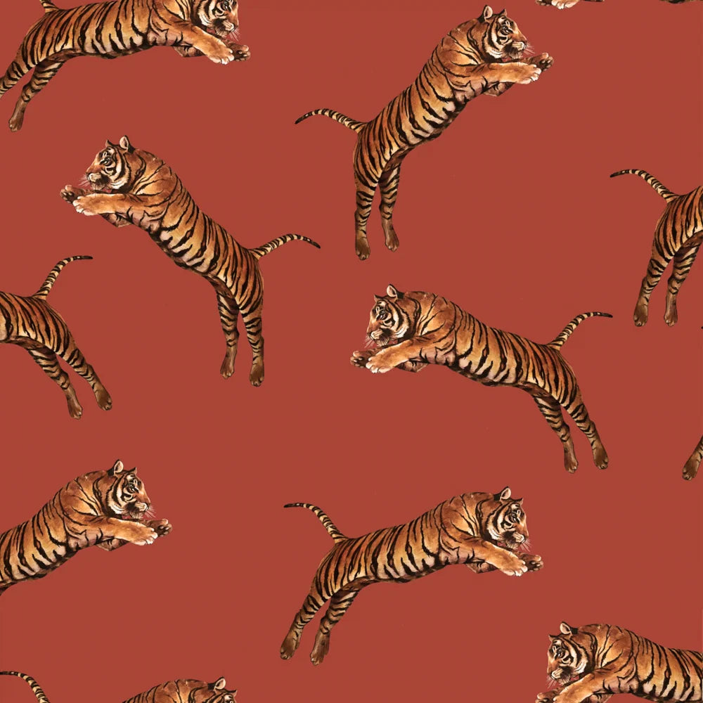 Sample of Pouncing Tigers Wallpaper in Red