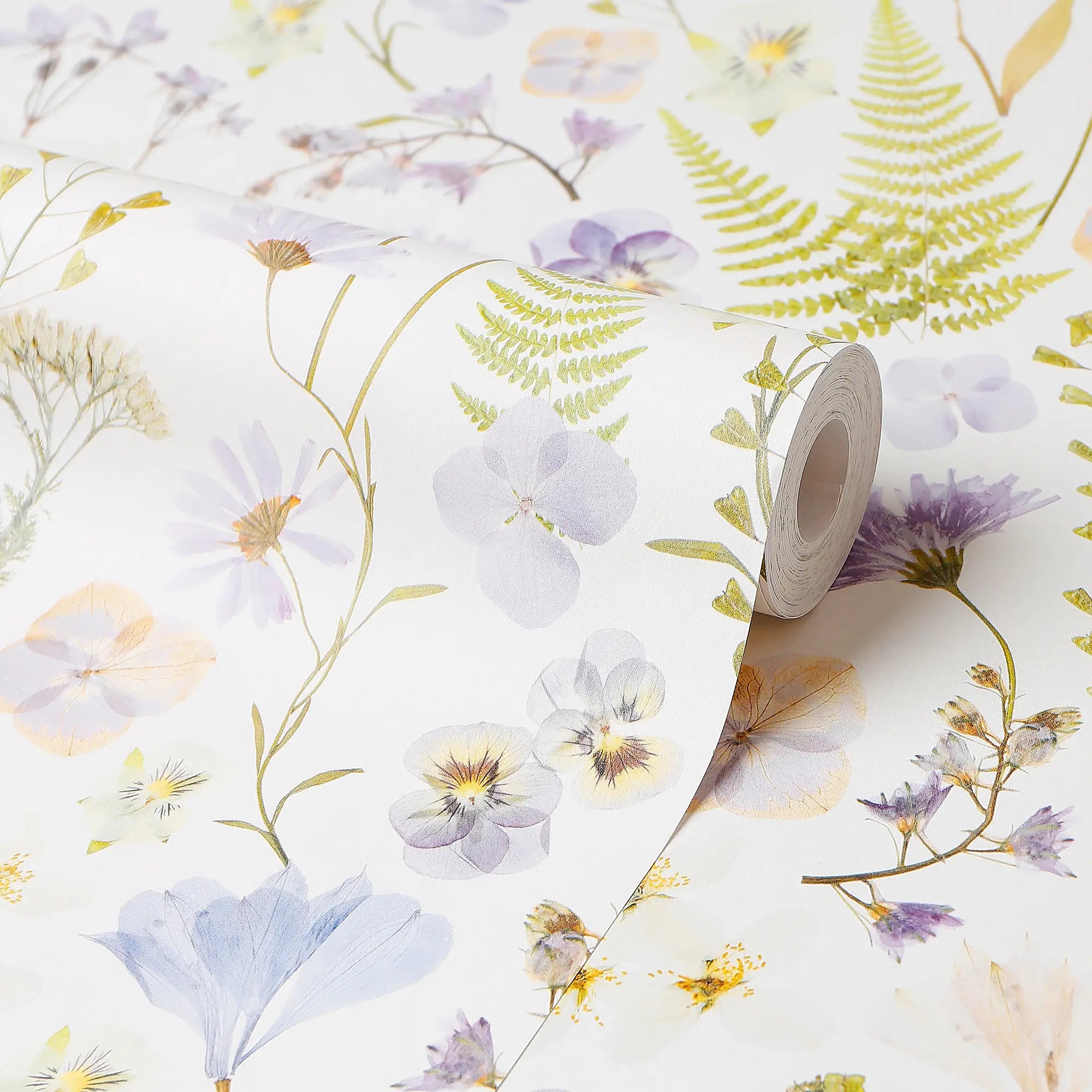 Pressed Petals Wallpaper in Lilacs on Cream