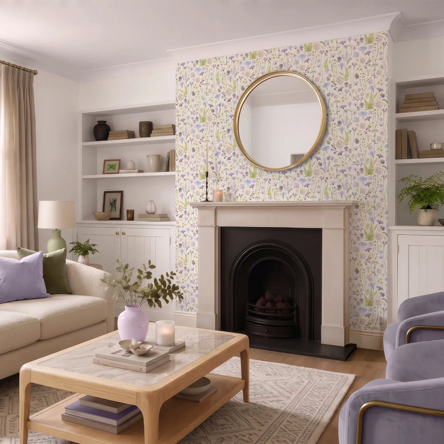 Pressed Petals Wallpaper in Lilacs on Cream