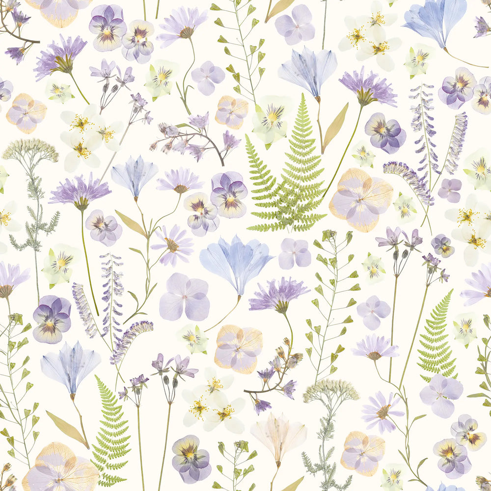 Pressed Petals Wallpaper in Lilacs on Cream