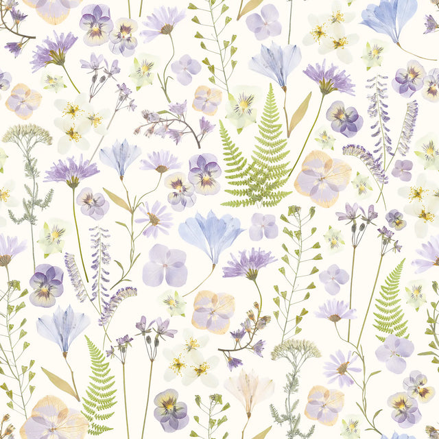 Pressed Petals Wallpaper in Lilacs on Cream