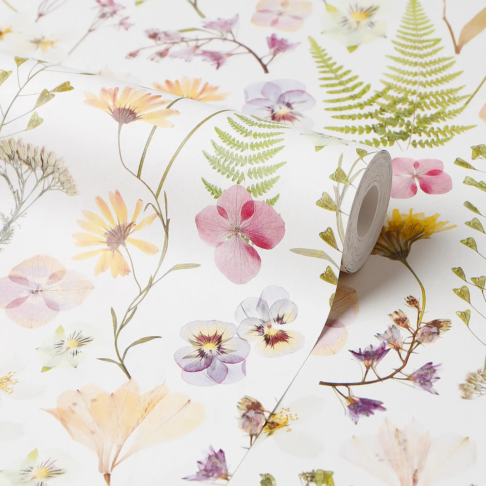 Pressed Petals Wallpaper in Pastels on Cream