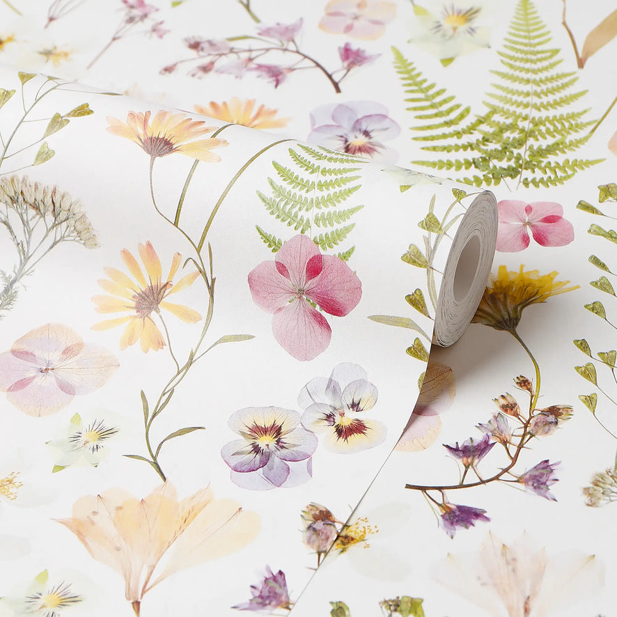 Pressed Petals Wallpaper in Pastels on Cream