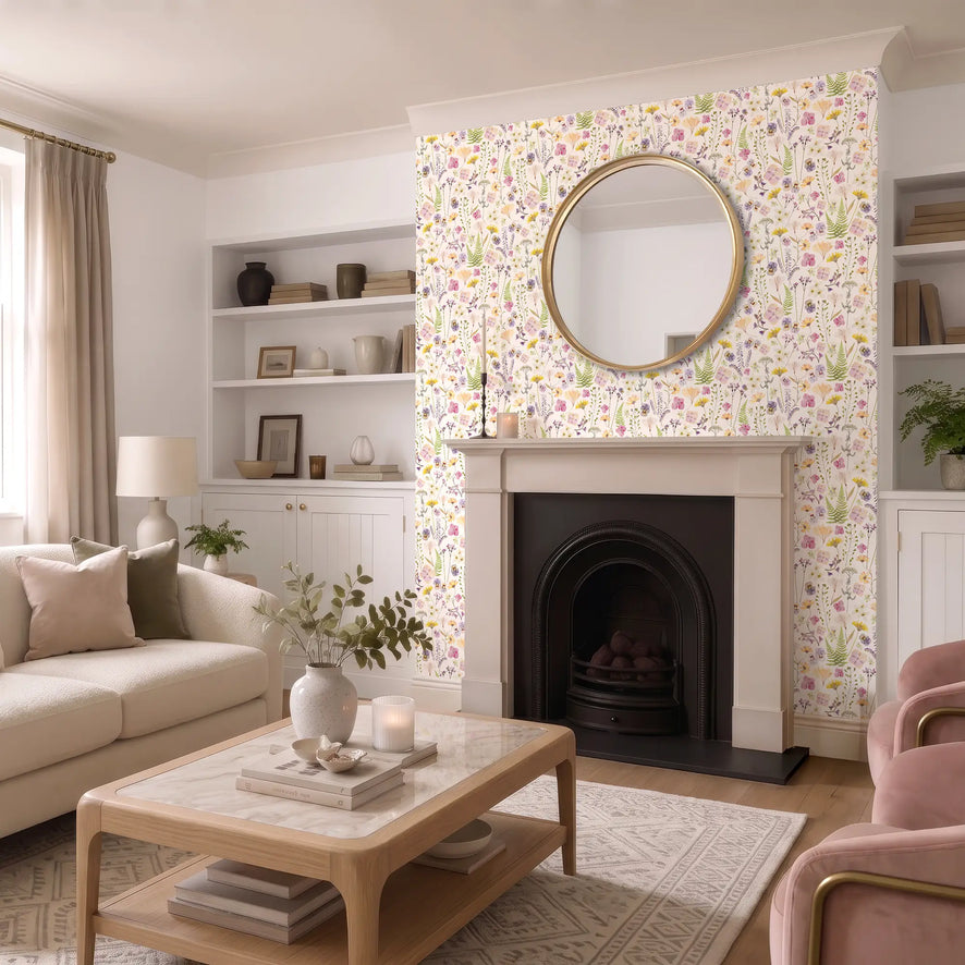 Pressed Petals Wallpaper in Pastels on Cream