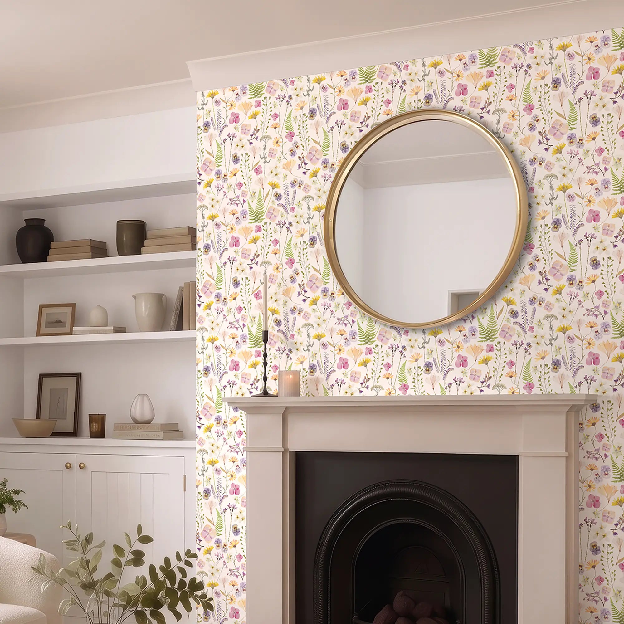 Pressed Petals Wallpaper in Pastels on Cream