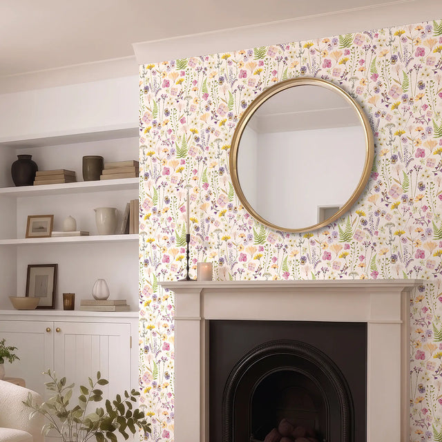 Pressed Petals Wallpaper in Pastels on Cream