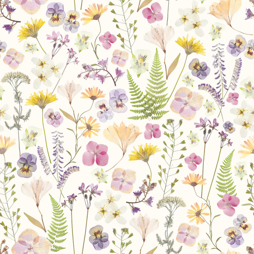 Pressed Petals Wallpaper in Pastels on Cream