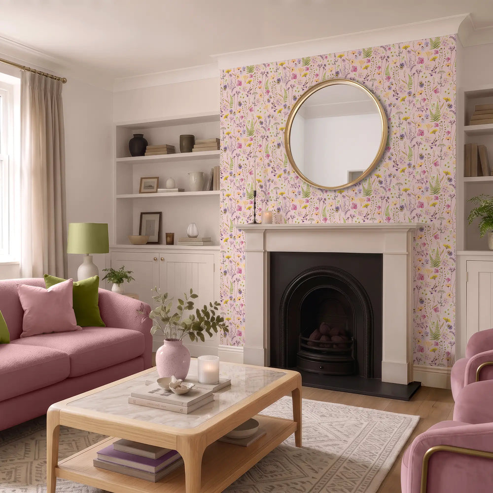 Pressed Petals Wallpaper in Pastels on Pink