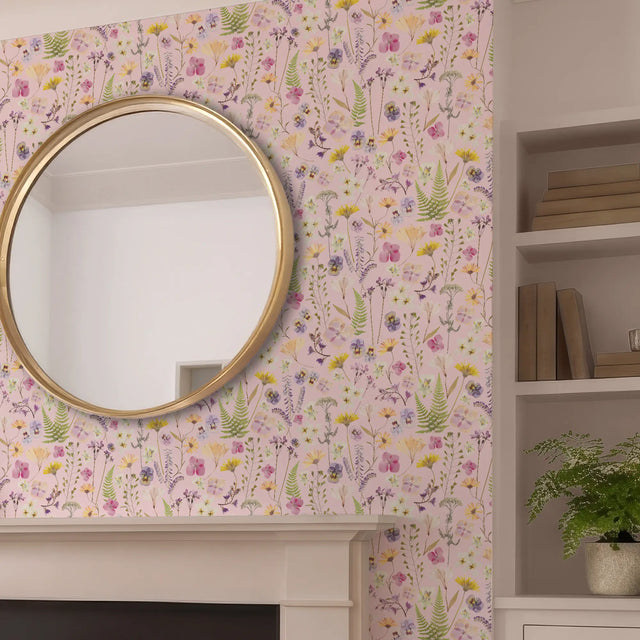 Pressed Petals Wallpaper in Pastels on Pink