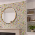 Pressed Petals Wallpaper in Pastels on Sage Green