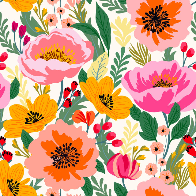 Pretty Peony Wallpaper in Pinks and Orange