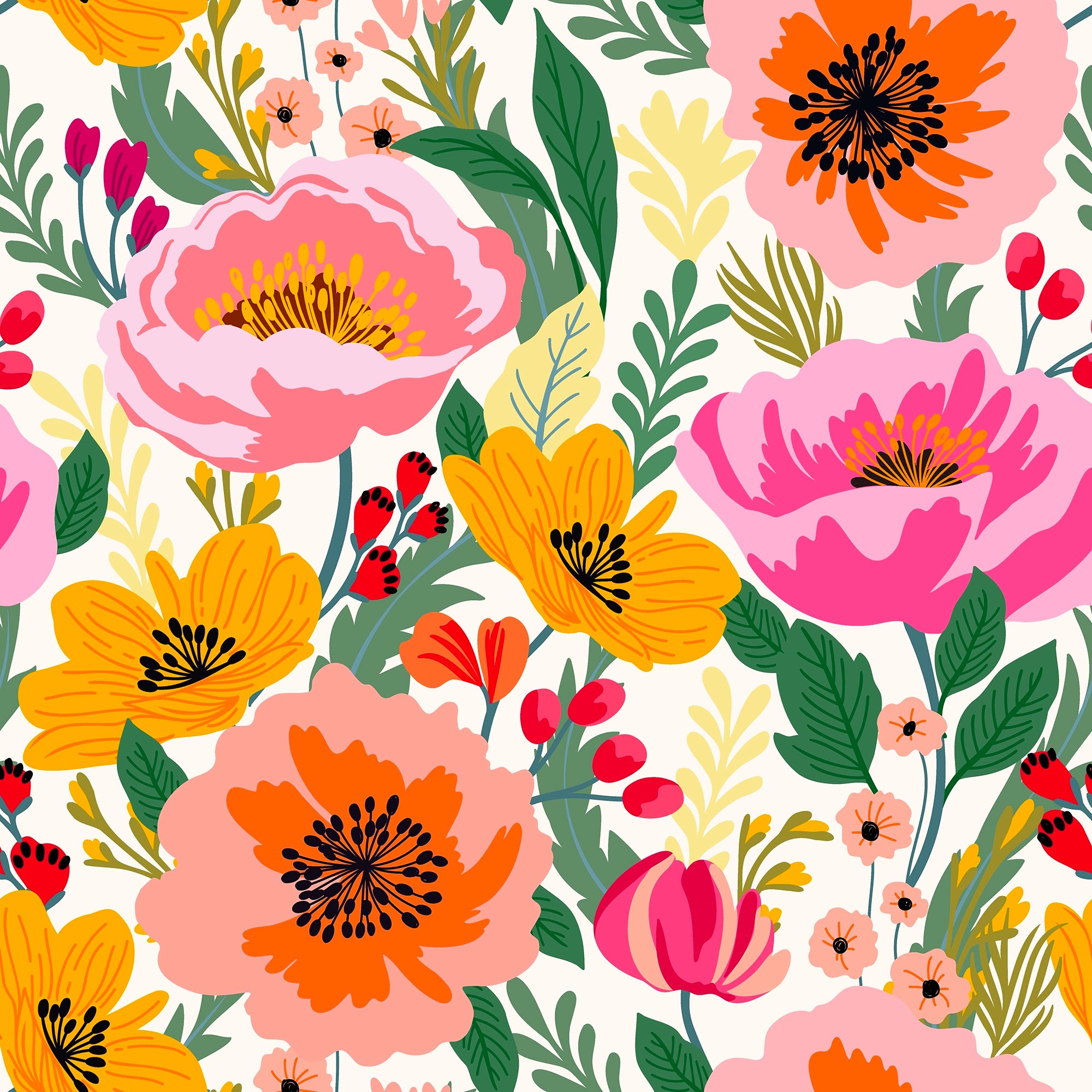 Sample of Pretty Peony Wallpaper in Pinks and Orange