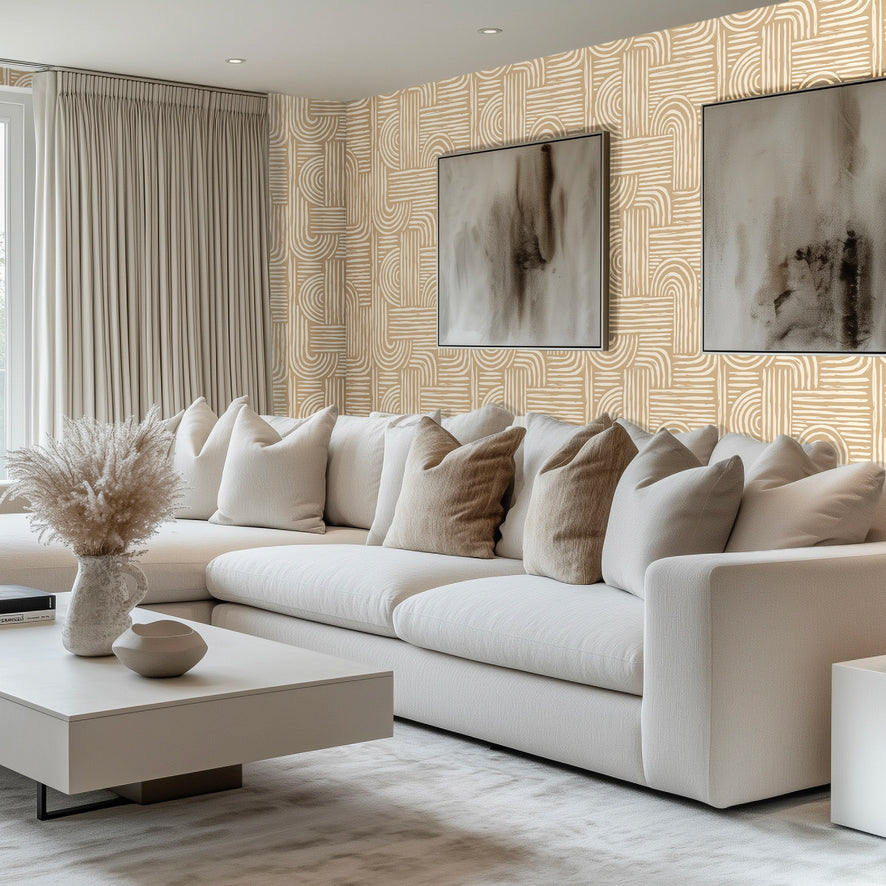 Raffia Curves Wallpaper in Caramel Latte