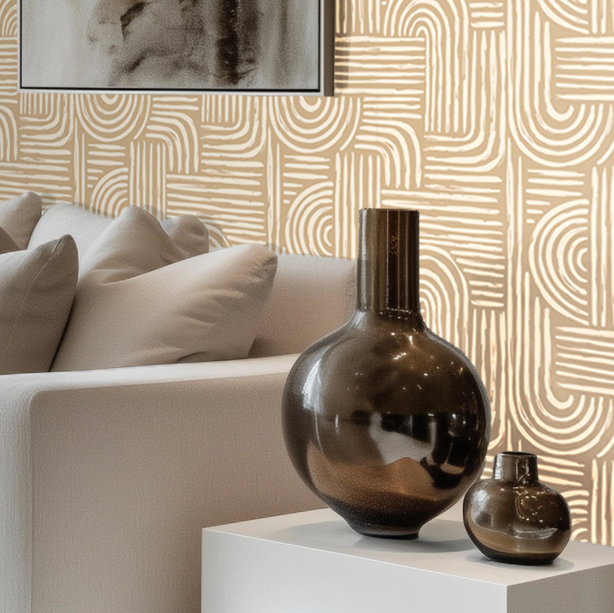 Raffia Curves Wallpaper in Caramel Latte