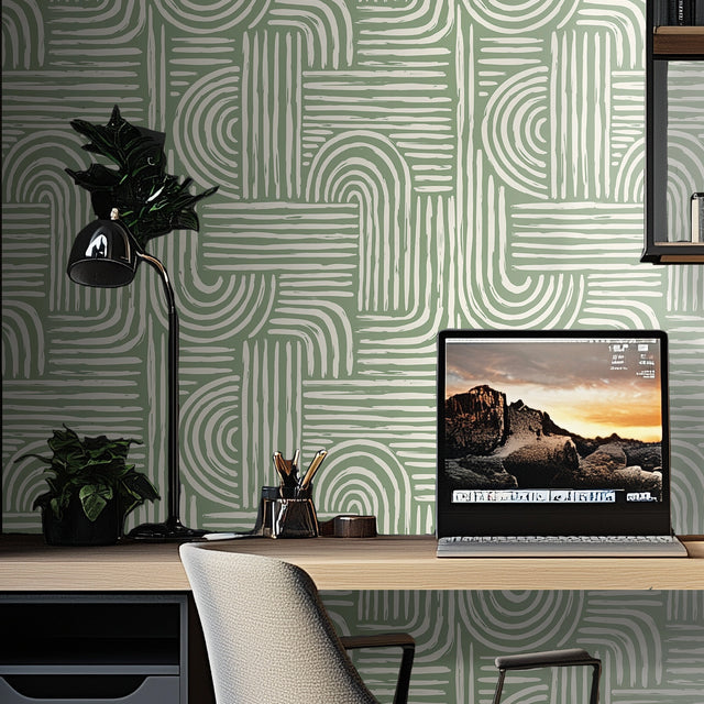 Raffia Curves Wallpaper in Cream on Pistachio