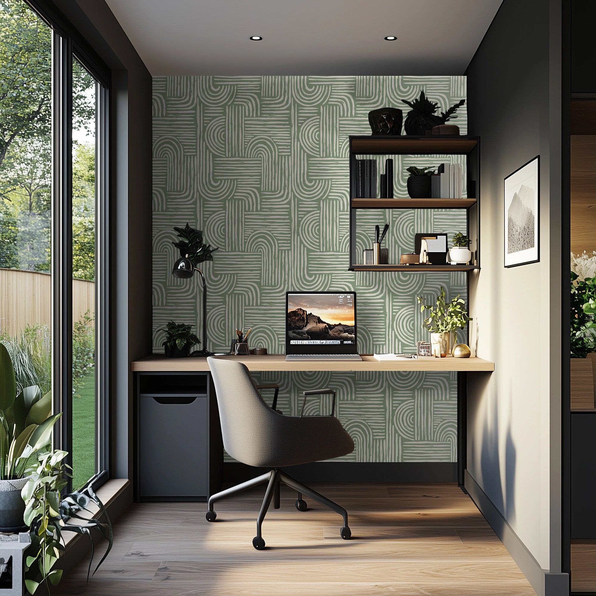 Raffia Curves Wallpaper in Cream on Pistachio