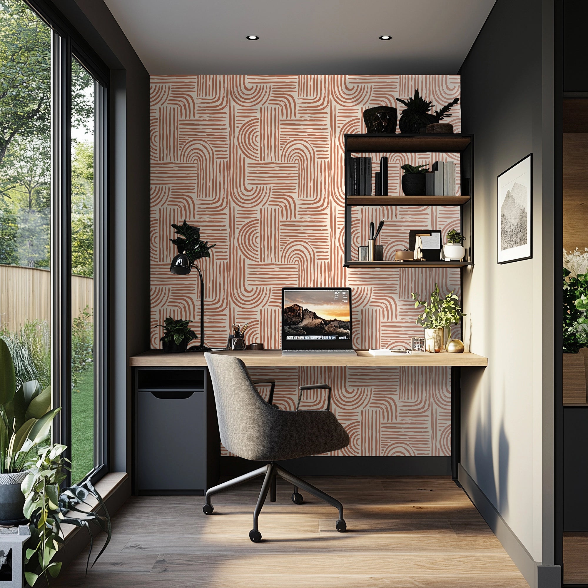 Raffia Curves Wallpaper in Terracotta on Cream