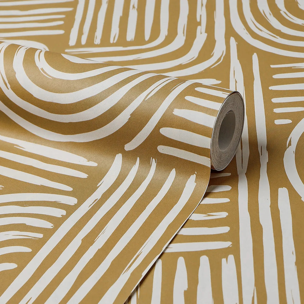 Raffia Curves Wallpaper in Mustard