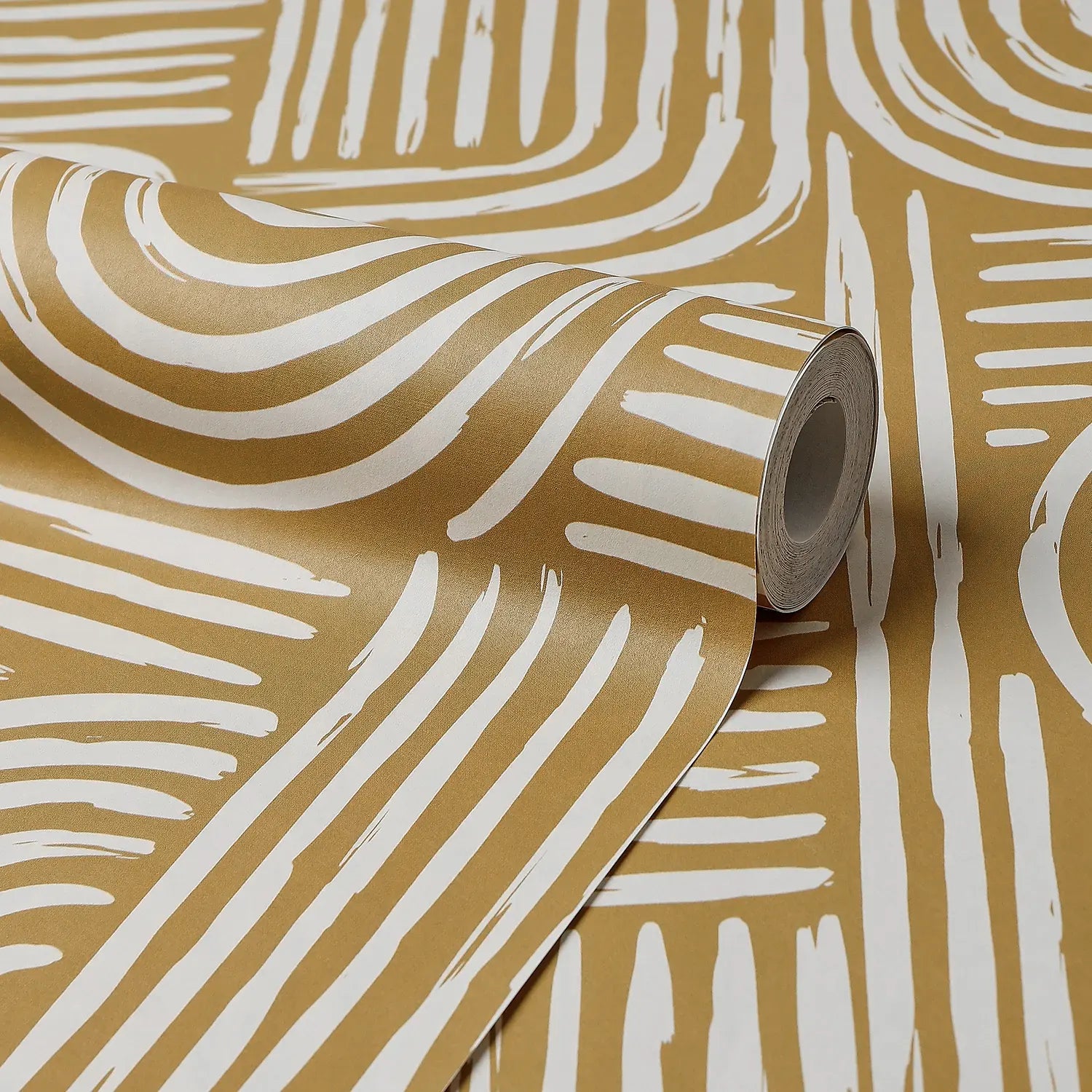 Raffia Curves Wallpaper in Mustard