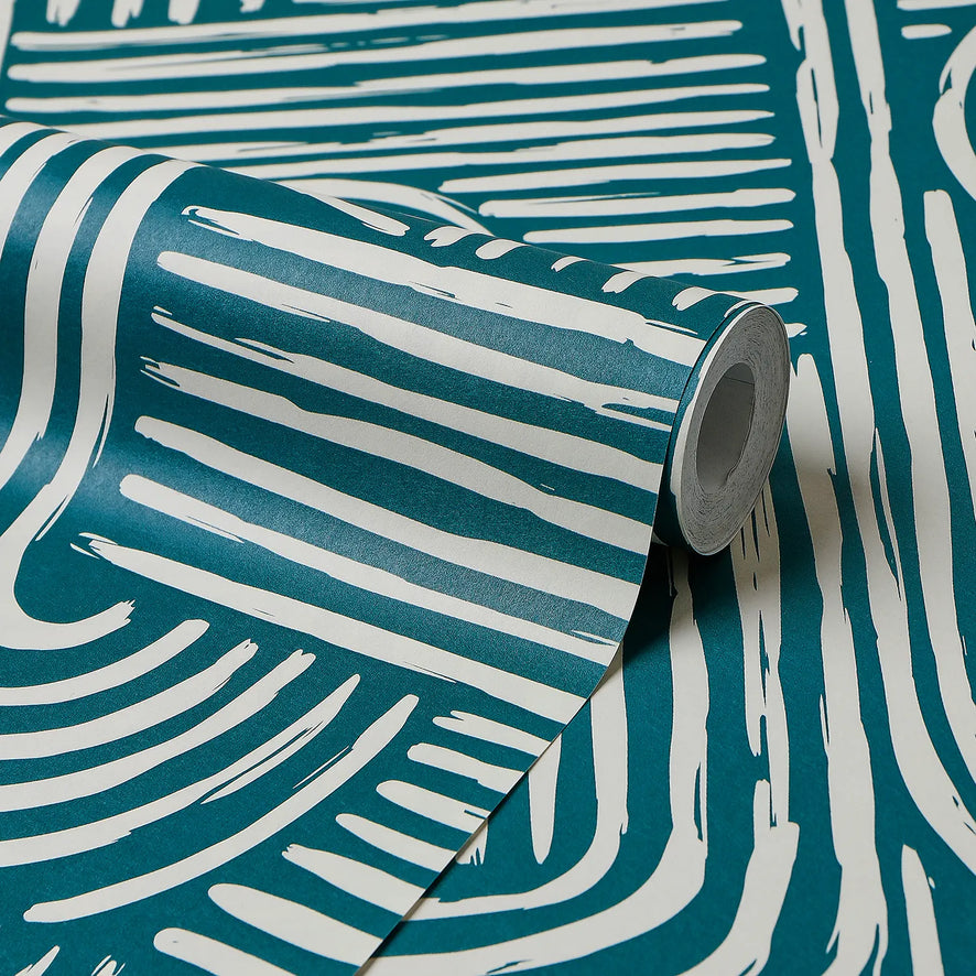 Raffia Curves Wallpaper in Teal