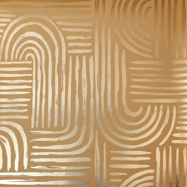 Raffia Curve Wallpaper in Caramel Latte with Gold Foil
