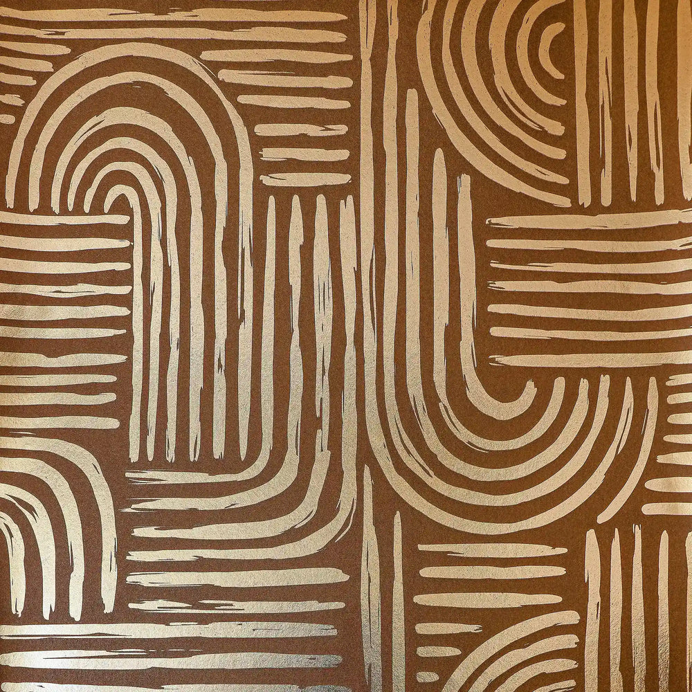 Raffia Curve Wallpaper in Chocolate with Gold Foil