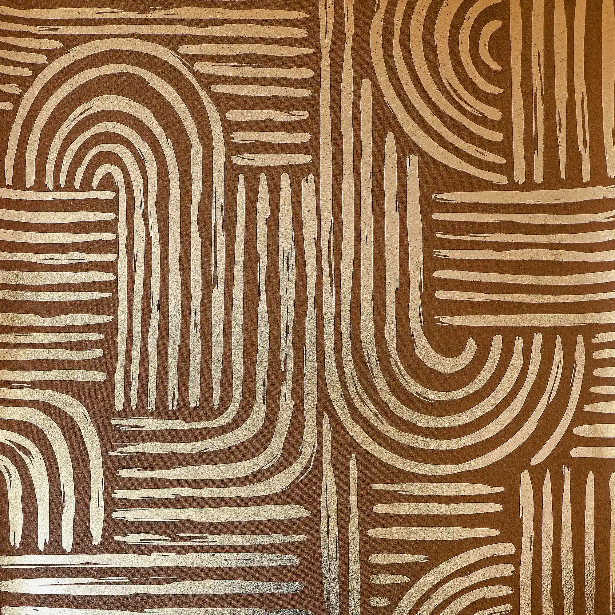 Raffia Curve Wallpaper in Chocolate with Gold Foil