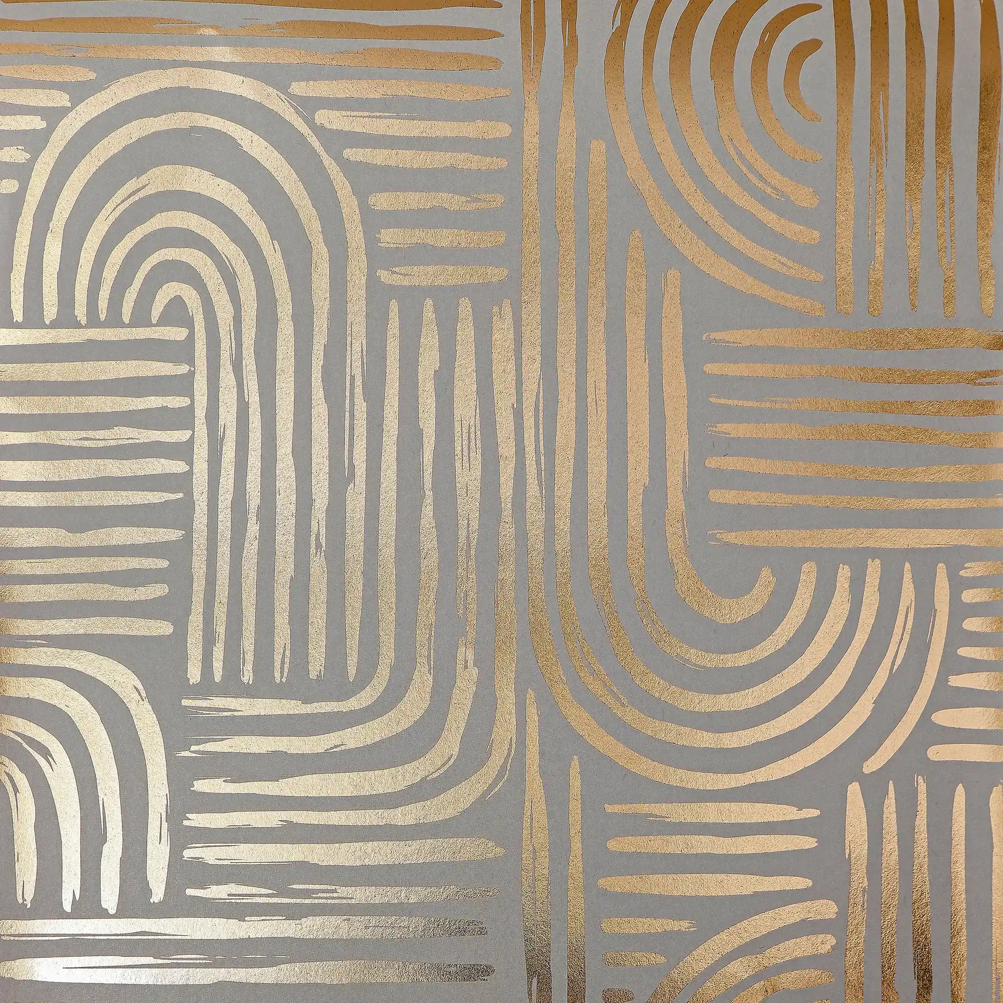 Raffia Curve Wallpaper in Grey with Gold Foil