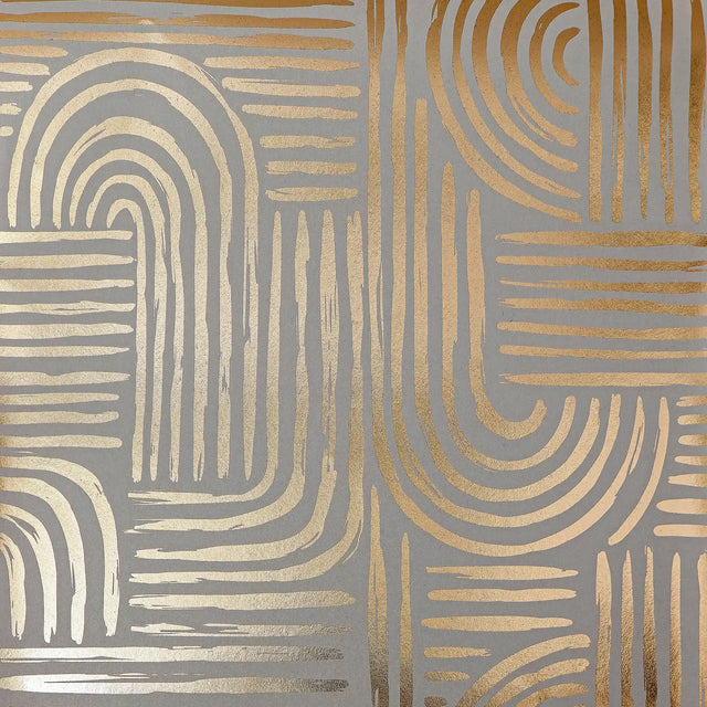 Raffia Curve Wallpaper in Grey with Gold Foil