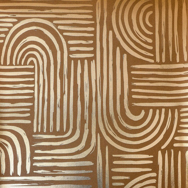 Raffia Curve Wallpaper in Mocha with Gold Foil